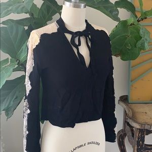 Free People Cropped Lace Sleeve Top